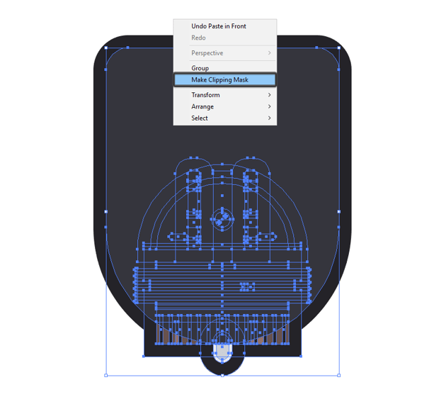 creating a clipping mask to hide the lower section of the observatory