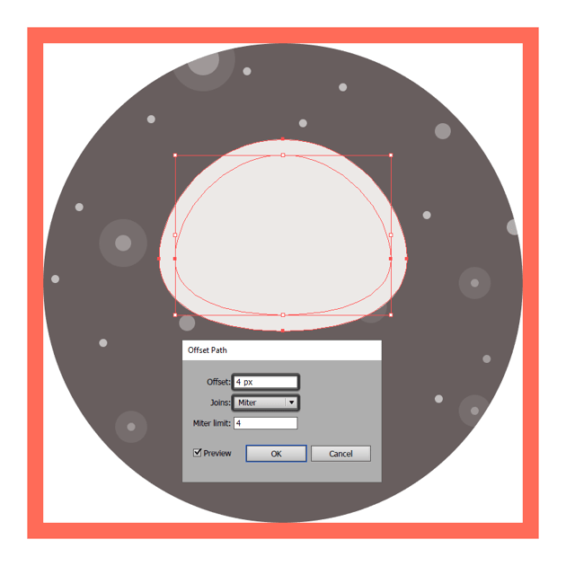 adding an outline to eves head using the offset path method
