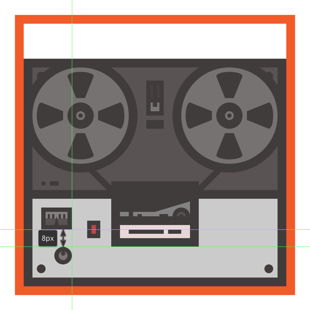 creating and positioning the first knob onto the tape recorders body