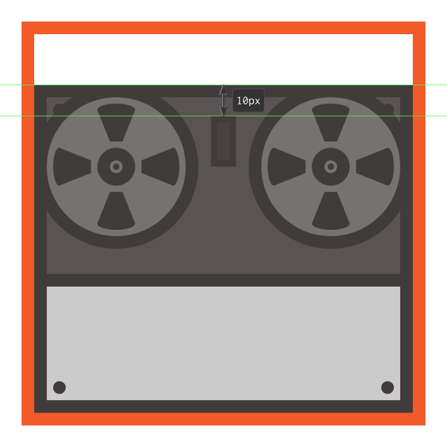 creating and positioning the main shapes for the tape recorders top slider