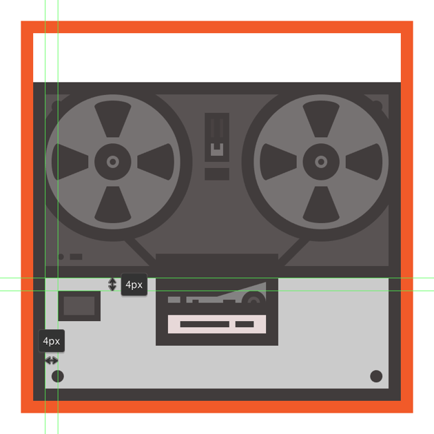 creating and positioning the main shapes for the tape recorders level indicator