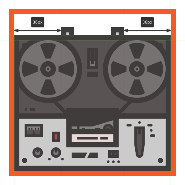 creating and positioning the lower right section of the tape recorders handle