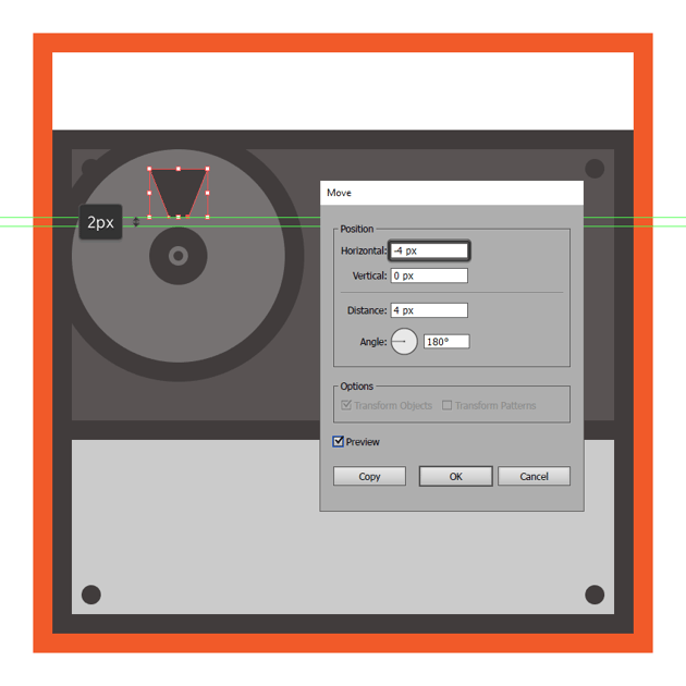 creating the main shape for the left reel wheels cutout