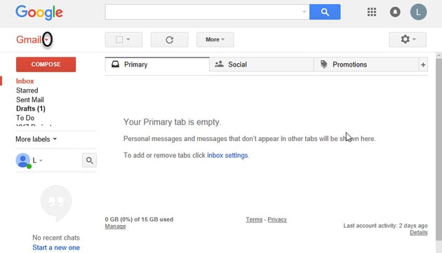 Main Gmail Screen