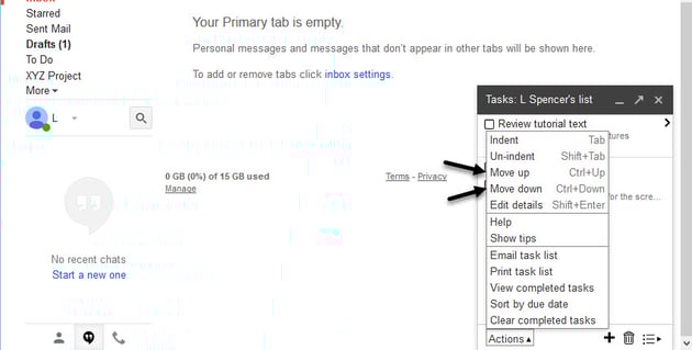 Actions drop-down menu