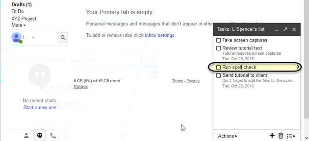 Select a Gmail task to become a sub-task