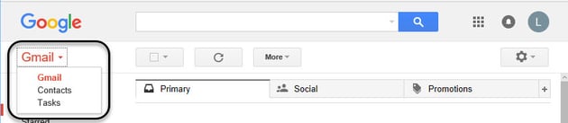 Drop-down menu with Gmail Tasks option
