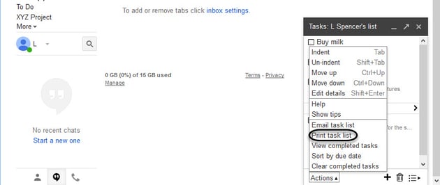 Print task list option