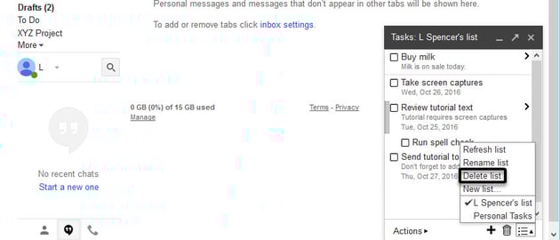 Delete option on the List popup menu