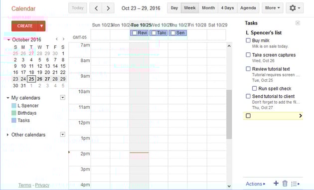 Google Calendar with Gmail tasks list