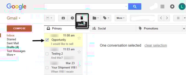 Deleting a message from the Gmail Preview Pane