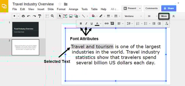 Google Slides Font Attributes