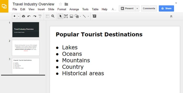 How to put bullet points in Google Slides