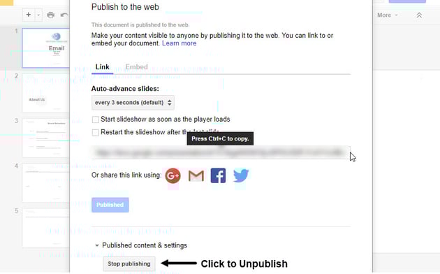 Publish to the Web Dialog Box After Publication
