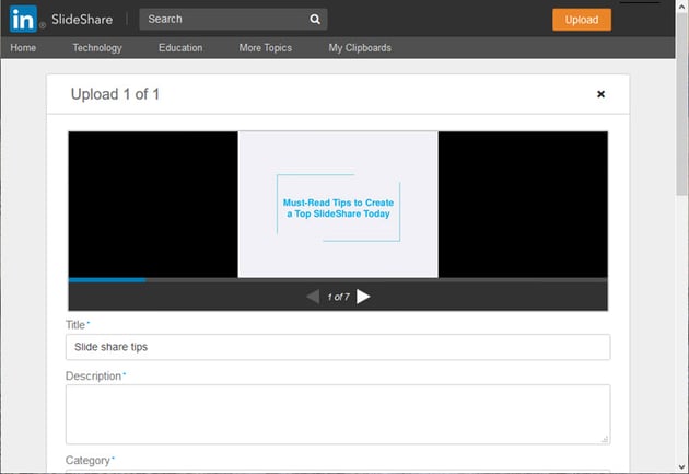 Upload Screen in SlideShare