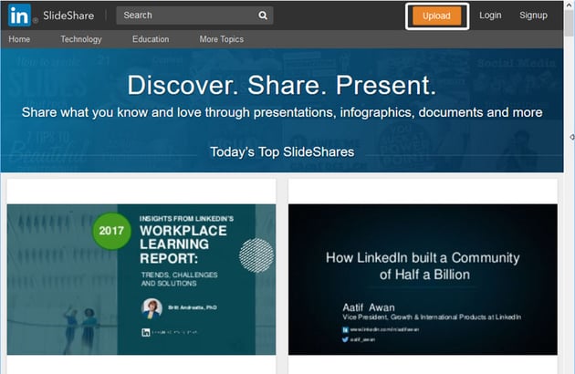 Main SlideShare Screen