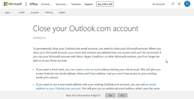 microsoft account closure page