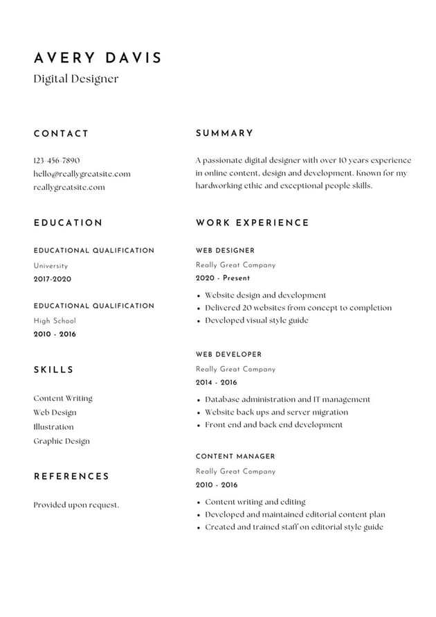 Black and White Minimalist Simple Design Freelancer Resume