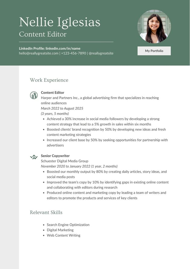 The color in the header of this resume template makes the header stand out.