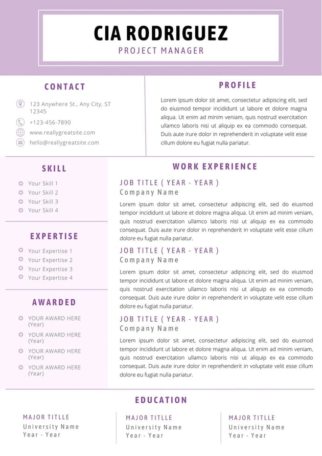 Purple White Modern Simple Minimalist Resume CV