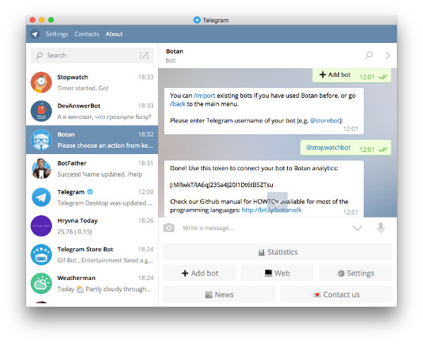 Registering a bot in Telegram