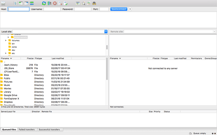 Inserting information into FileZilla