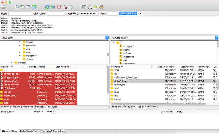 Uploading files to the server via FTP