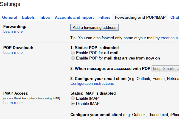 Find the Forwarding tab