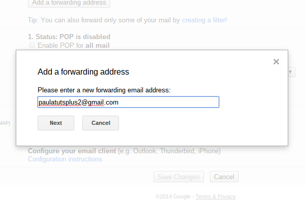 Enter the email address that will receive your forwarded email
