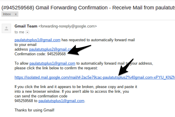 Enter the code or click the link to complete the forwarding process