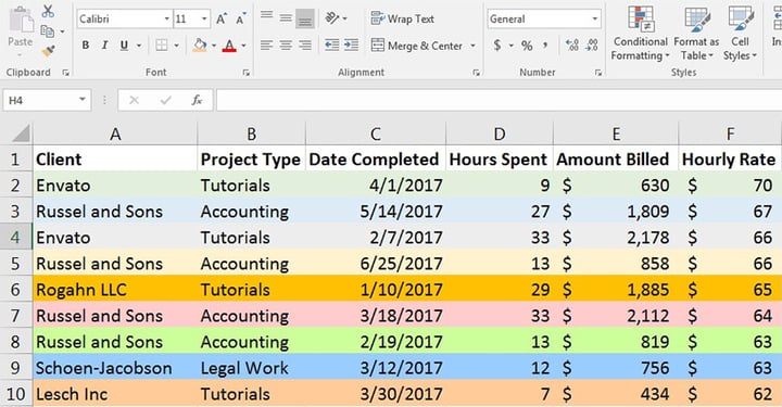 Excel data