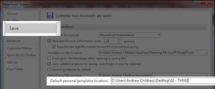PowerPoint personal template storage