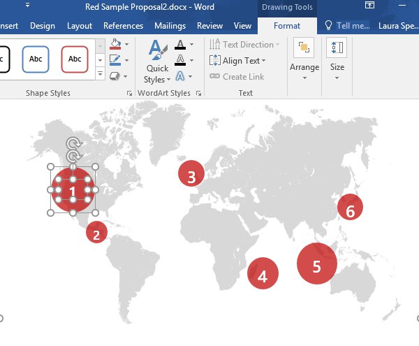 Move a graphic in our Word business proposal templates map page