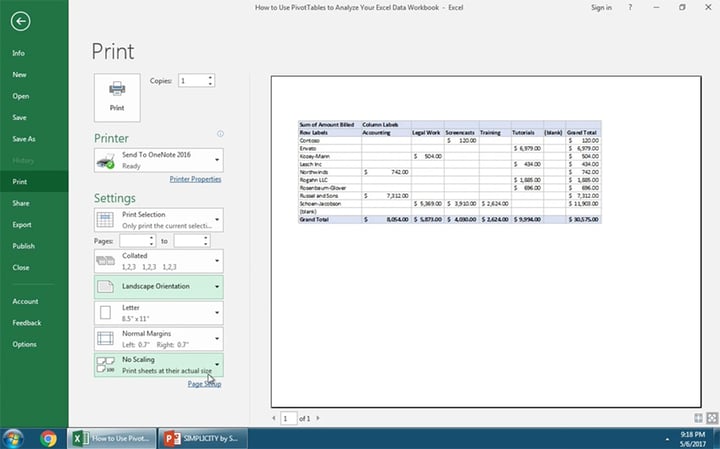 Excel Print Screen settings