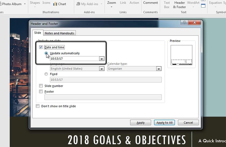 Date and Time setting in PowerPoint