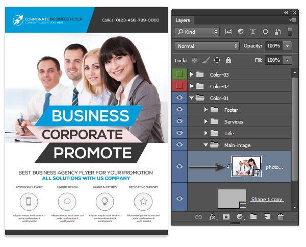 Clip the photo image to the shape layer