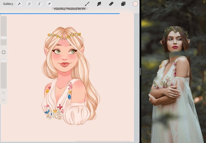 the background of the canvas has turned a pink toned nude colour