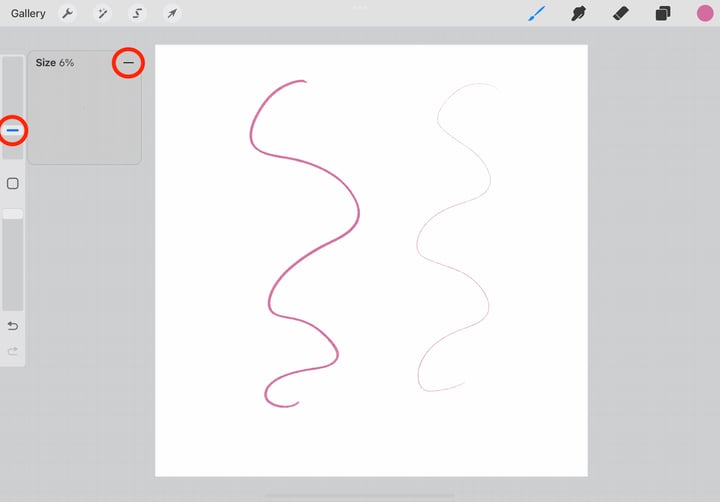 the slider and - icon are circled in red