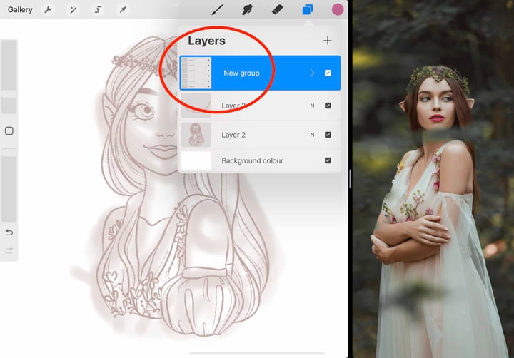 the new group of layers is circled in red