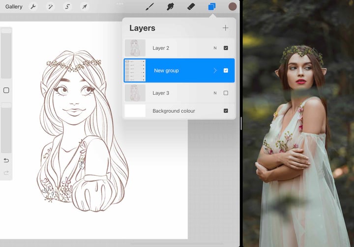 the line art layers have been grouped together