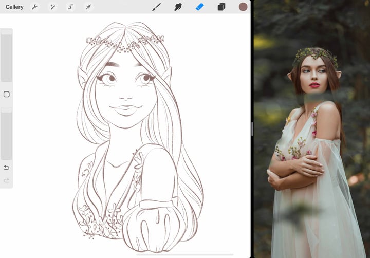 screenshot of the final elven girl line art