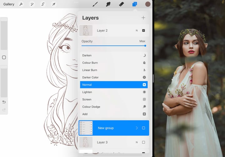 the blend modes are shown within the Layers panel