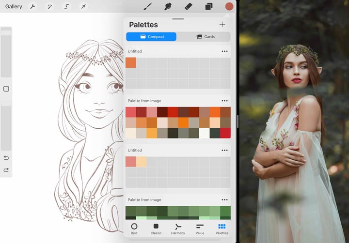 screenshot of the palettes menu