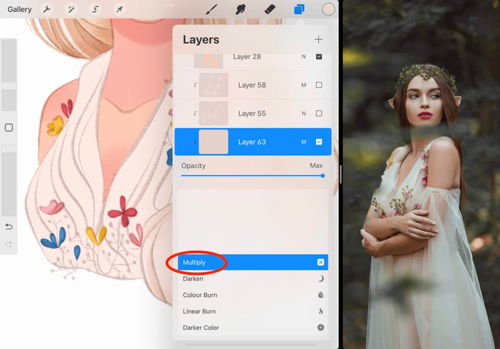multiply blend mode is circled in red