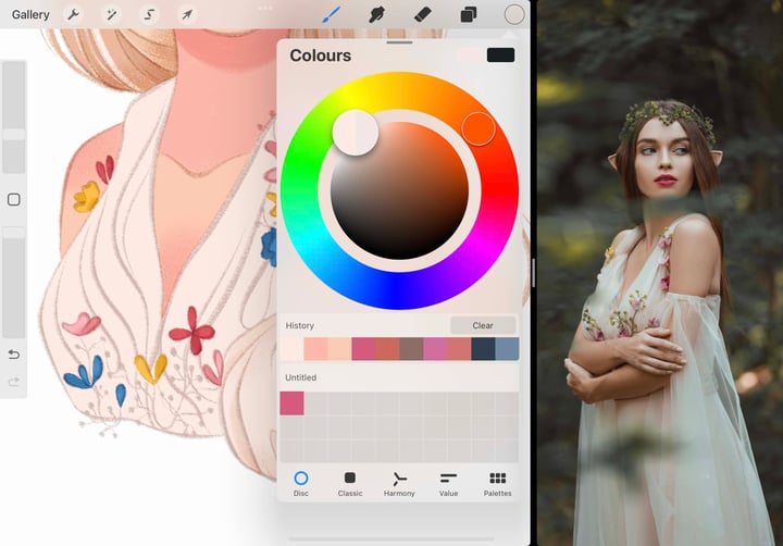 a less saturated version of the base colour has been selected using the colour wheel