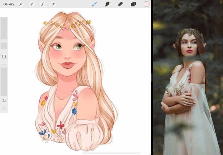 a fully shaded version of the character with the guide layer still in place