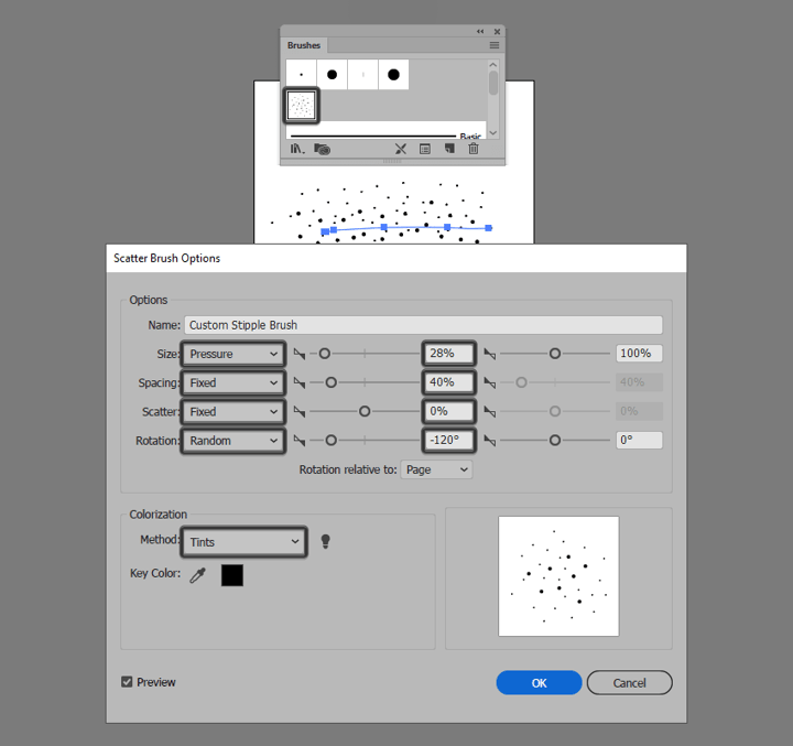 fine tuning the custom stipple brush