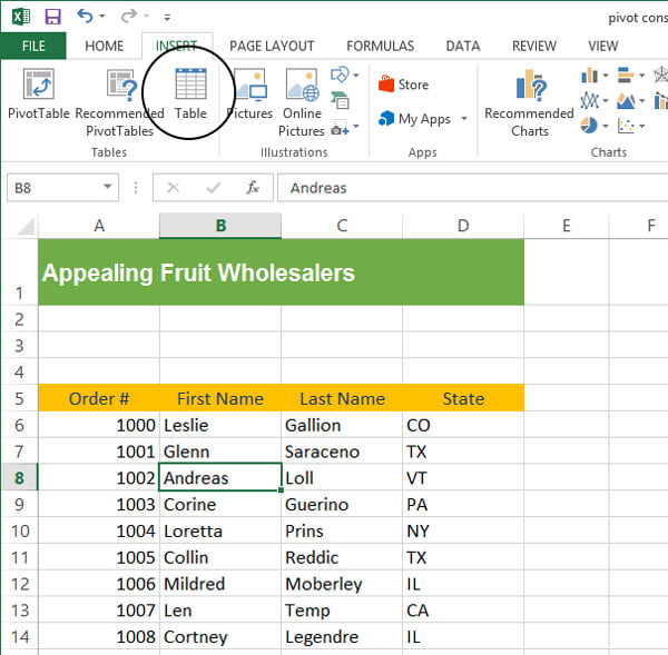 creating a table from existing data