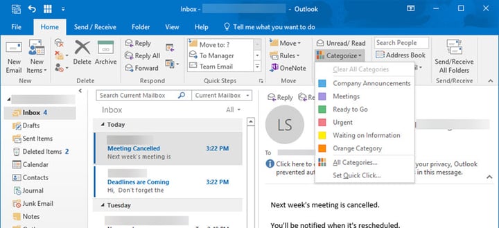 Renaming color categories in Outlook