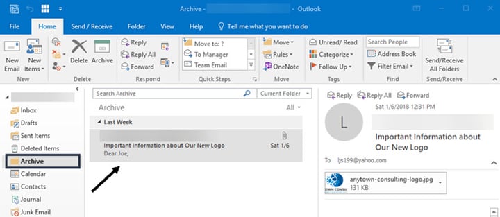 Archive folder in Outlook